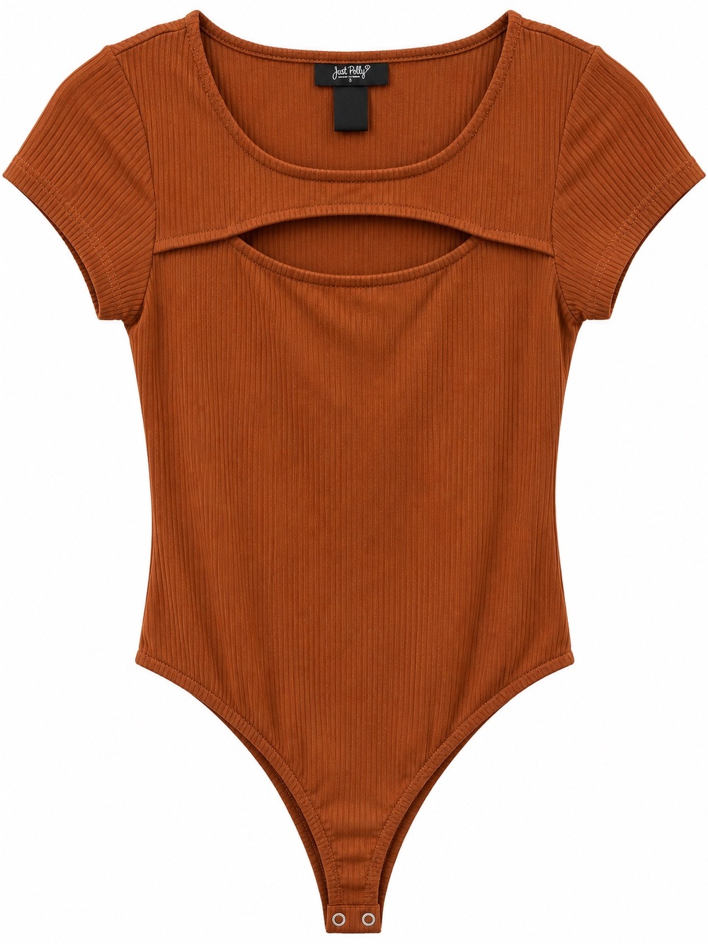 JustFab Kids Rust Ribbed Short-Sleeve Bodysuit with Front Cutout